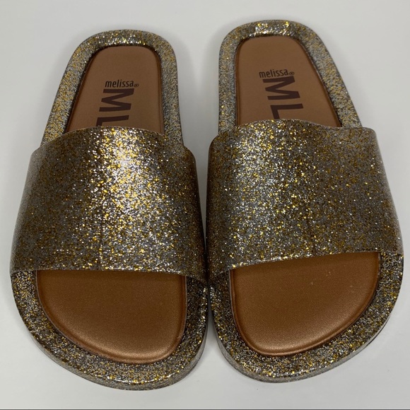 Melissa Beach Slide Mixed Gold Glitter